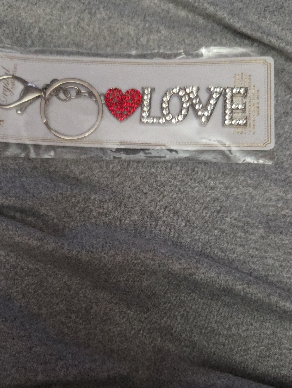 Rhinestone LOVE Keychain with Red Heart Charm NWOT